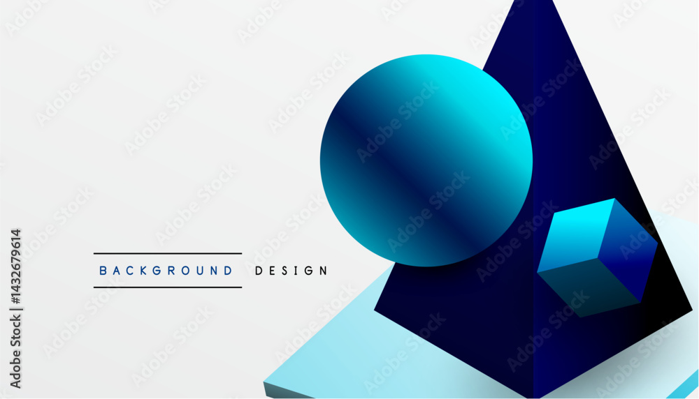Poster Abstract geometric composition. Blue gradients dominate shapes, creating modern visual impact. Minimalist design, clean aesthetic.