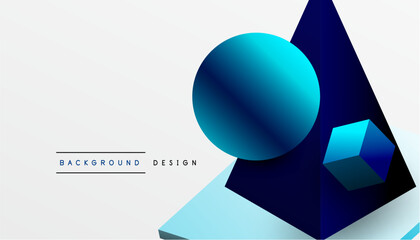 Abstract geometric composition. Blue gradients dominate shapes, creating modern visual impact. Minimalist design, clean aesthetic.