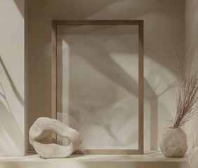 Beige Minimalist Home Decor Mockup with Empty Frame