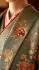 Naklejka premium Elegant traditional Japanese garment with floral embroidery