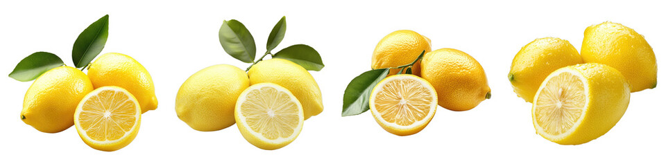 Lemons Isolated on transparent background. PNG , Set of