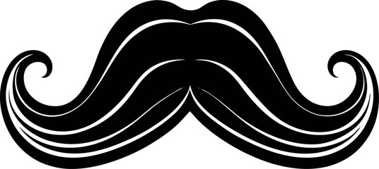 Mustache Silhouette Vector | Grooming Icon, Beard Shape & Retro Facial Style in Black Vector