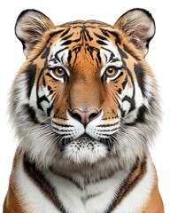 Obraz premium Isolated on white regal tiger under dramatic shadows magazine cover style realistic photo