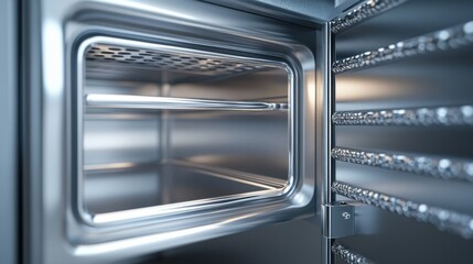 Obraz premium Metal safe door half open with a clean, empty interior, 3D render, white background