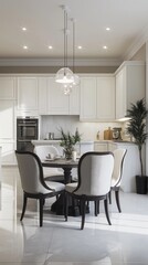 Fototapeta premium A modern kitchen and sophisticated dining room interior. 