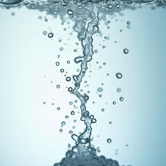 Carbonated bubbles. A stream of tiny bubbles of carbon dioxide rising through a clear carbonated liquid.