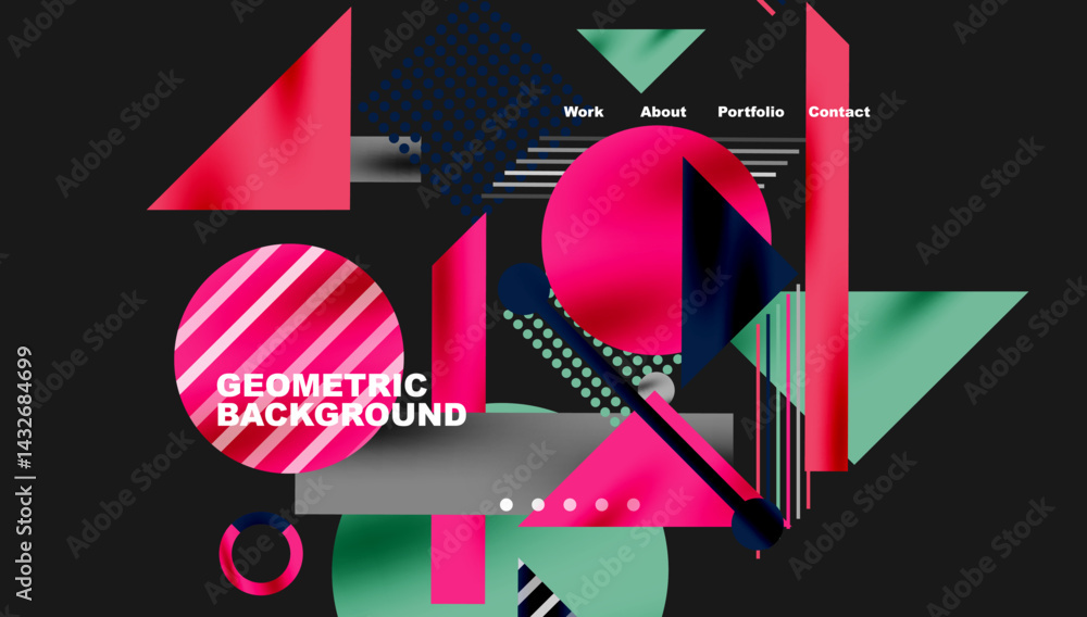 Aufkleber abstract geometric composition. vivid pinks, turquoise, navy dominate dark background. modern design