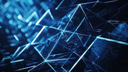 Abstract Technology Background With Interconnected Dot,Dynamic hexagonal grid in shades of dark blue and cyan, with glowing connections representing data flow