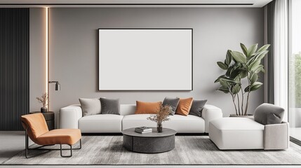 A blank banner in spacious living room with the elegant design.