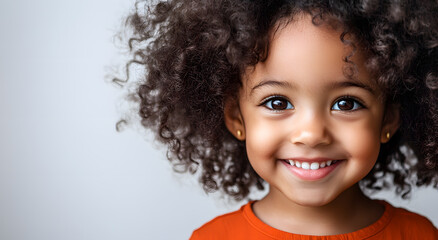 Naklejka premium Portrait of a smiling child with beautiful curly hair.