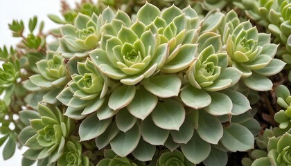 A captivating close-up of a lush green succulent, exhibiting intricate leaf patterns and textures.
