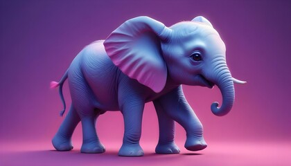 A cute baby elephant, rendered in blue and pink tones, walks across a vibrant gradient backdrop.