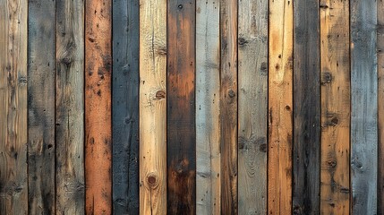 Distressed Wood Planks: A Colorful Rustic Wall with Varied Textu