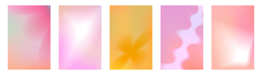 Obraz premium Beautiful soft gradient cover set. Pink blurred shapes composition background for summer poster or banner template.