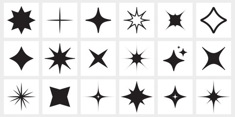 Sparkling star icon set. Decorative twinkle and bursts shapes collection. Shining flash basic forms