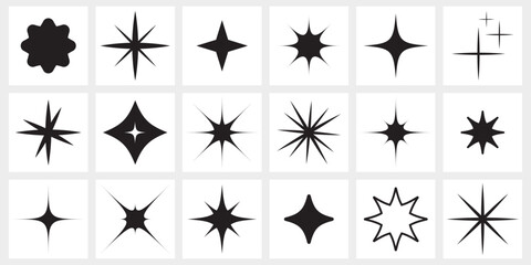 Fototapeta premium Sparkling star icon set. Decorative twinkle and bursts shapes collection. Shining flash basic forms