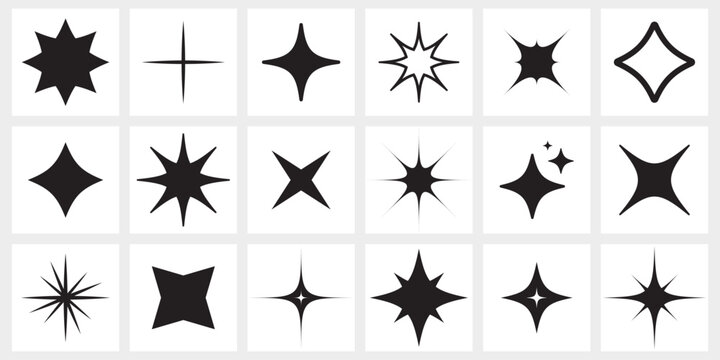 Sparkling star icon set. Decorative twinkle and bursts shapes collection. Shining flash basic forms
