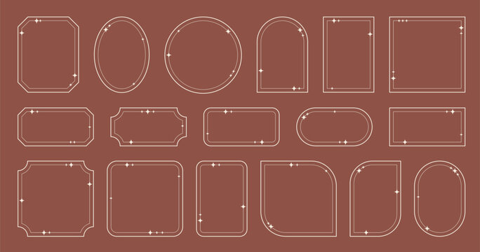 Aesthetic geometric frames with stars. Star retro line border set, basic forms