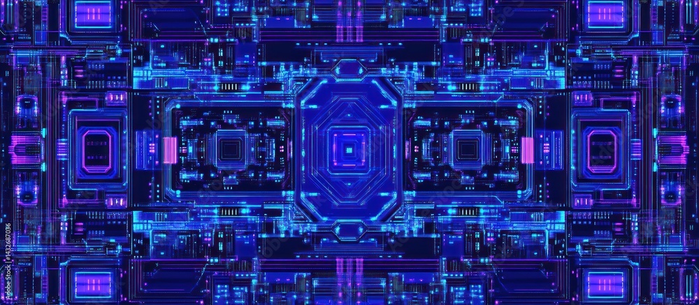 Poster futuristic techno pattern with glowing circuits and neon highlights creating a vibrant digital exper