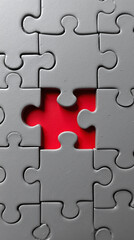 Fototapeta premium Gray Jigsaw Puzzle with Missing Piece and Red Background
