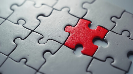 Gray Jigsaw Puzzle with One Red Piece