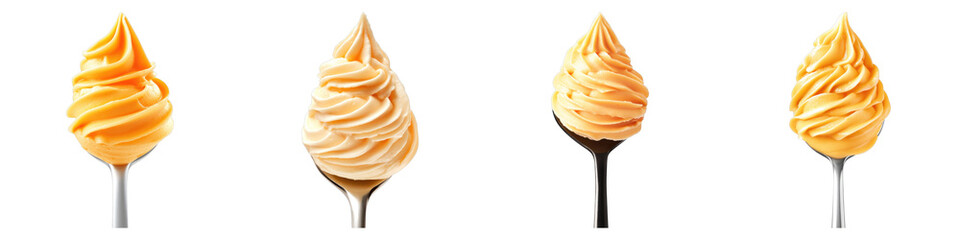 Orange whipped cream in a spoon Isolated on transparent background. PNG , Set of