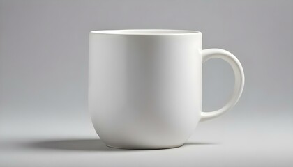 Fototapeta premium A pristine white ceramic mug is perfectly centered on a light gray background, providing space.