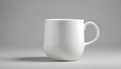 Fototapeta premium A pristine white ceramic mug is positioned elegantly against a soft, neutral grey background.