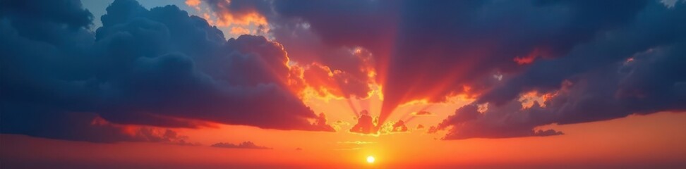 Fiery orange sunset, dark clouds contrast vivid blue dusk sky , picturesque, blue