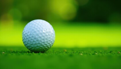 Fototapeta premium Golf ball resting on perfectly manicured green, grass, game