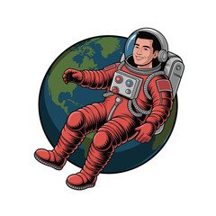 Futuristic Space Travel Vector Illustration Featuring Rocket Launch, Astronaut, and Cosmic Galaxy Background