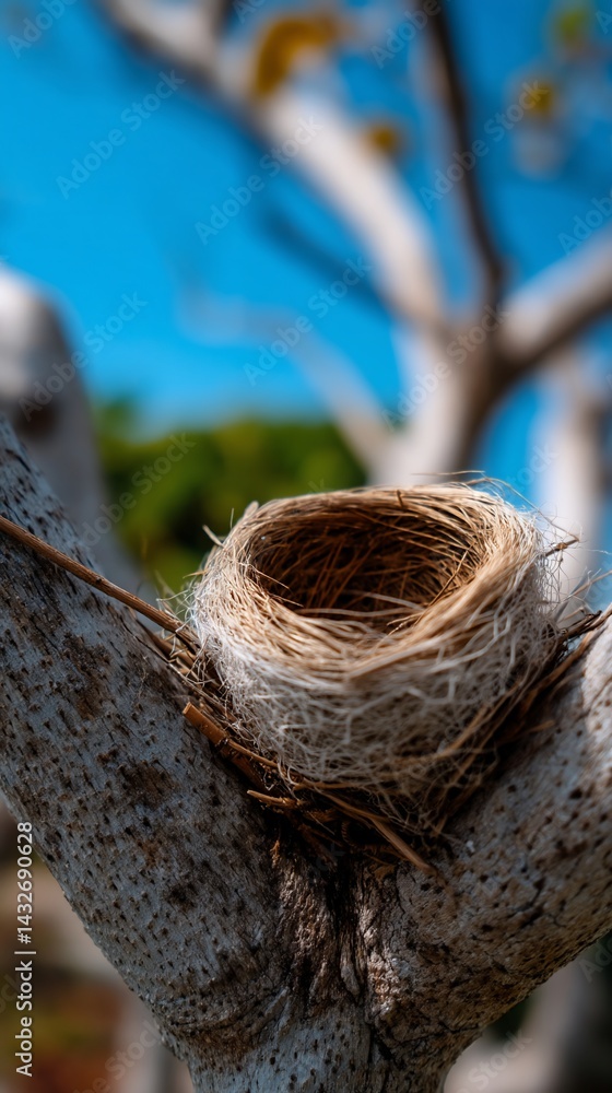 Poster empty bird's nest in a tree