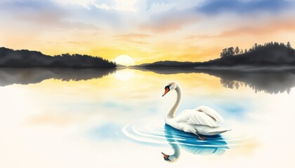 Fototapeta premium Swan on a lake at sunrise
