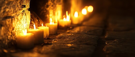 Candles on Stone Path at Night