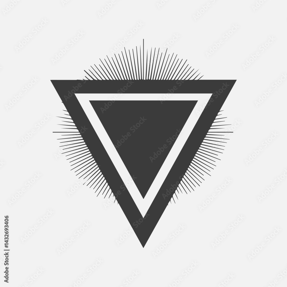 Poster geometric shapes create striking contrast with radiant lines, emphasizing depth