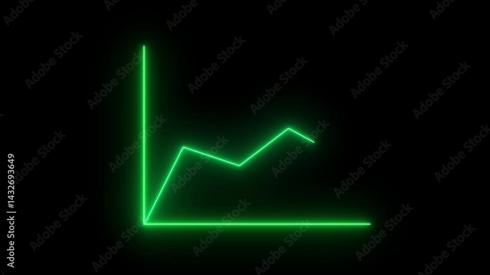 Poster a neon business graph up to a down blue arrow with an animated. animation of a neon blue arrow chart