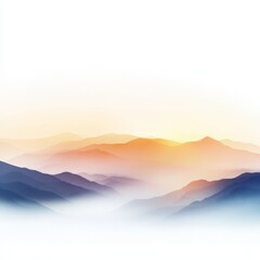 Obraz premium abstract watercolor-style mountains and sunrise, soft pastel gradients, layered mountain shapes, golden sunlight glow, peaceful atmosphere.