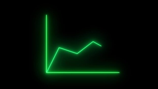 A neon business graph up to a down blue arrow with an animated. Animation of a neon blue arrow chart graph on a black background. Video footage