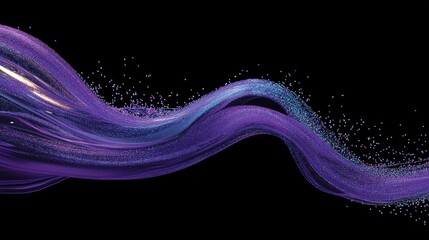 3D render of a flowing wave of purple and blue liquid with glitter on a black background, colorful, glittery, shiny, sparkly, dreamy, elegant