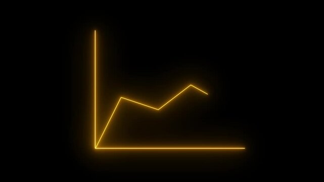 A neon business graph up to a down blue arrow with an animated. Animation of a neon blue arrow chart graph on a black background. Video footage
