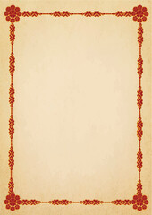 Vintage Wedding Invitation Template with Red Borders – Traditional Old Paper Design