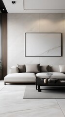 A blank banner in spacious living room with the elegant design.