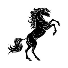 Obraz premium Majestic Rearing Horse Silhouette – Bold Black and White Vector Equine Art on White Background