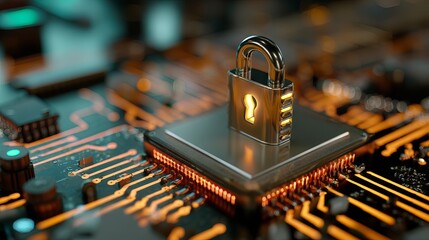 High-resolution electronic circuit board with integrated microprocessor and glowing blockchain network connections illustrating advanced cybersecurity concept