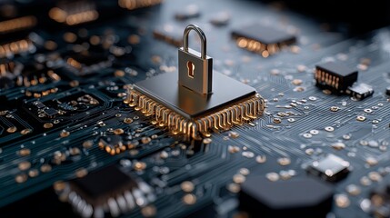 High-resolution electronic circuit board with integrated microprocessor and glowing blockchain network connections illustrating advanced cybersecurity concept