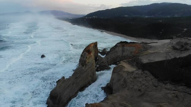Pacific Ocean and Kape Kiwanda, aerial drone view