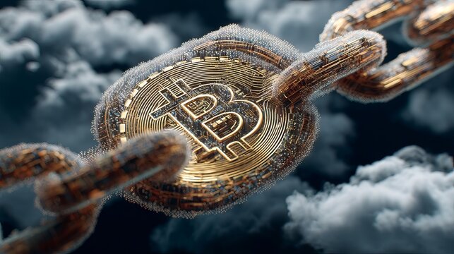 Futuristic blockchain illustration depicting decentralized finance, secure cloud fintech, AI-driven smart contracts, tokenized crypto assets, and transparent supply-chain transactions