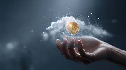 Futuristic decentralized blockchain network visualizing secure token transactions, AI-powered fintech cloud security, and smart contract supply chain protection for digital finance innovation