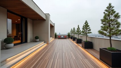 Beautifully designed rooftop deck of a modern home in moscow featuring stylish outdoor living areas for relaxation and entertainment