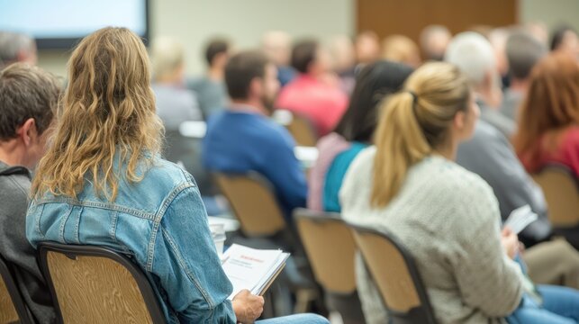 Volunteers assisting in organizing an educational event or conference on social issues.